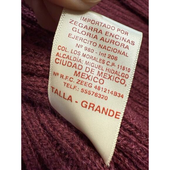Genuine Peruvian Alpaca Blend Cardigan Large Open Front Long Sleeve Deep Red - Picture 7 of 9